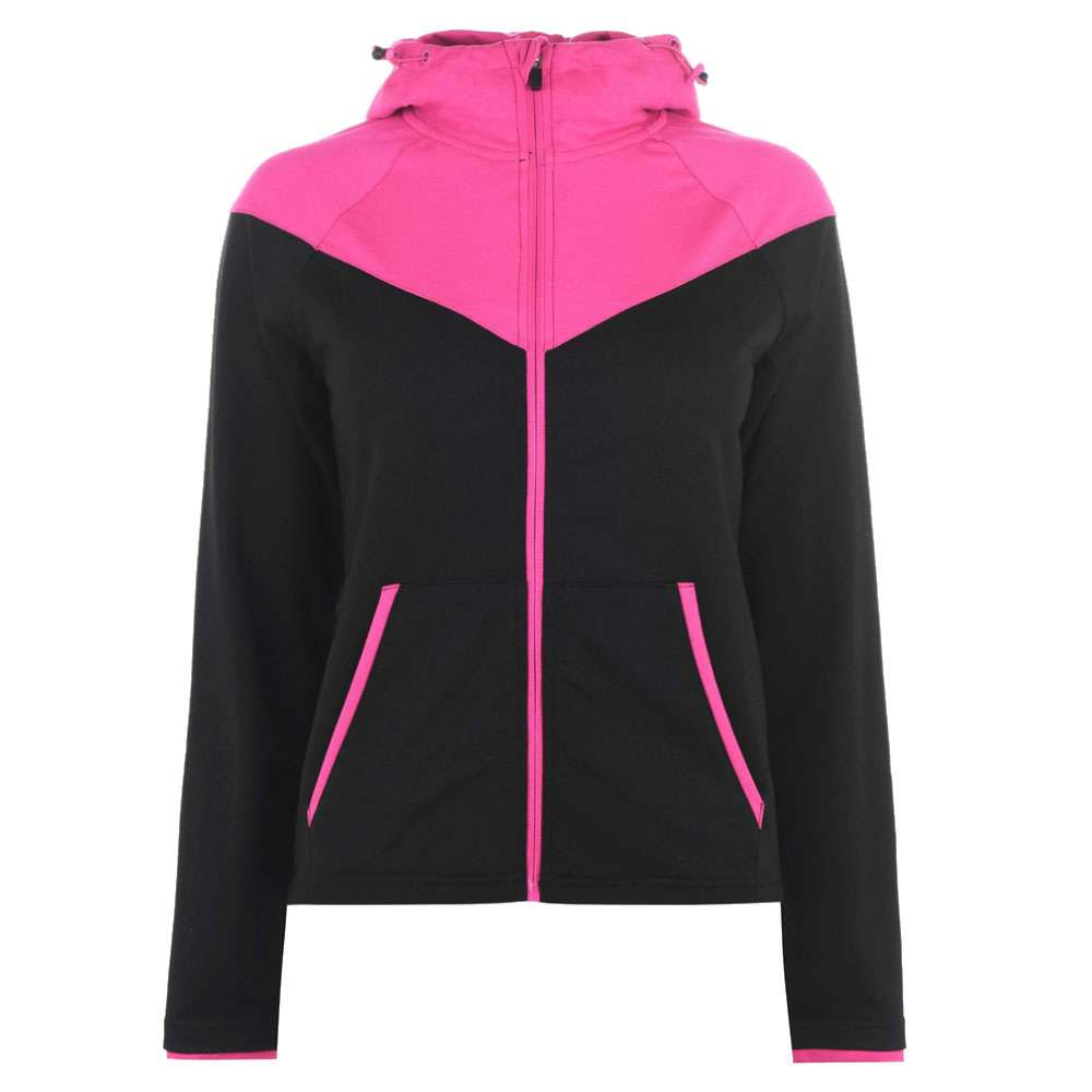Black and Pink Color Block Zip Hoodie